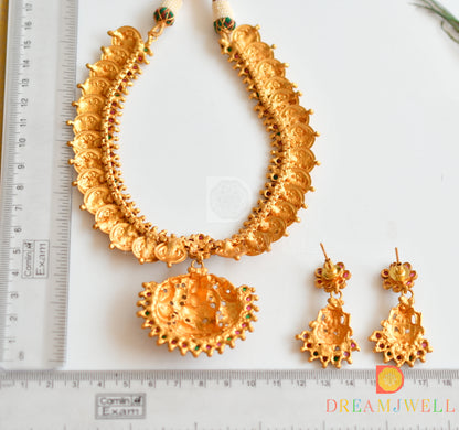 Matte Finish Kemp-green Lakshmi Designer Necklace Set dj-31140