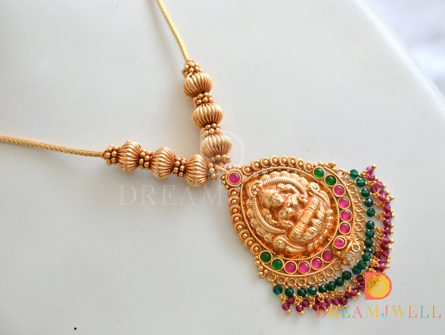 Gheru finish kemp-green Lakshmi necklace dj-37831