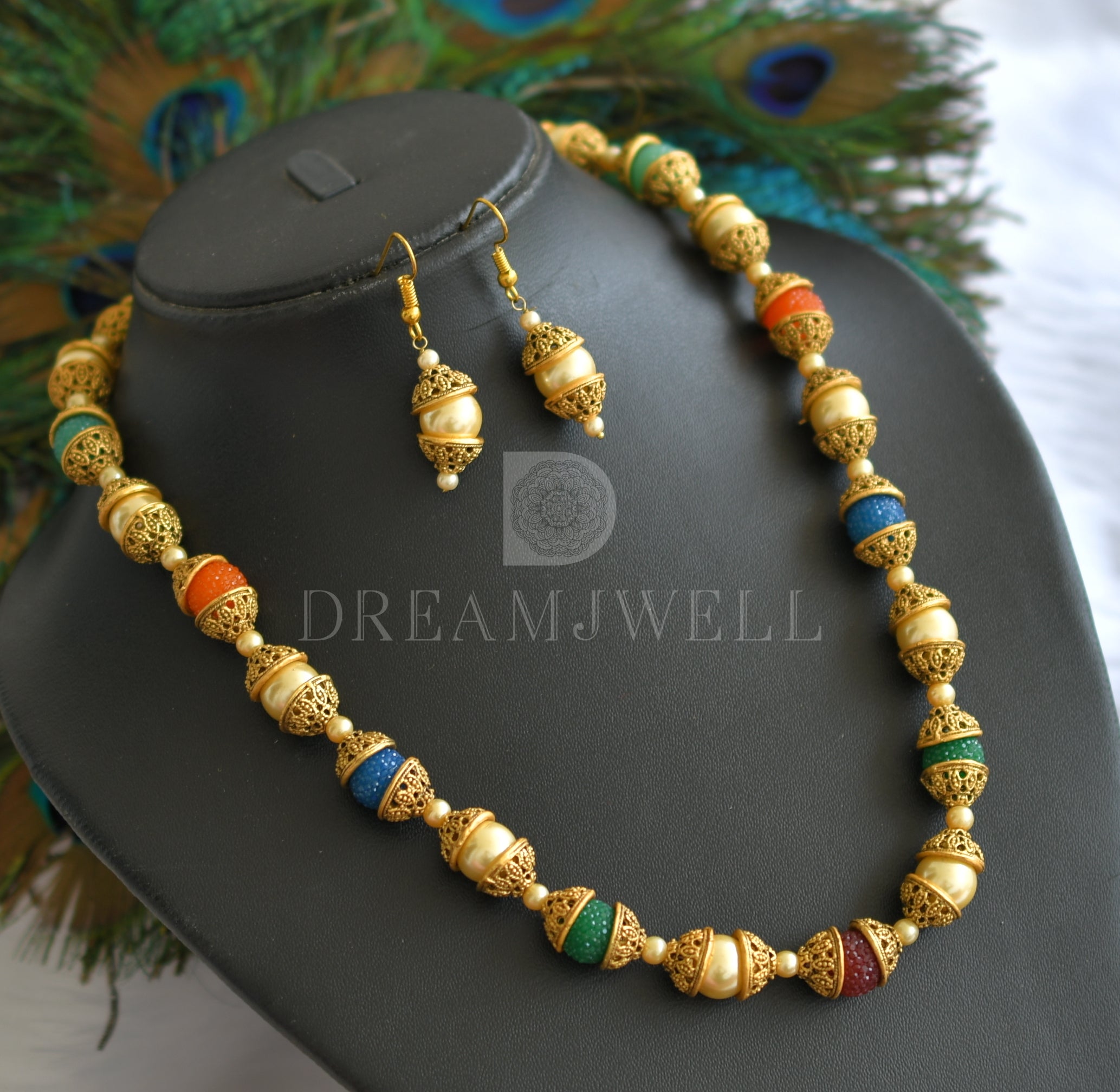 Gold Finish Multi Colored Beaded Long Necklace Set Design by VASTRAA  Jewellery at Pernia's Pop Up Shop 2024