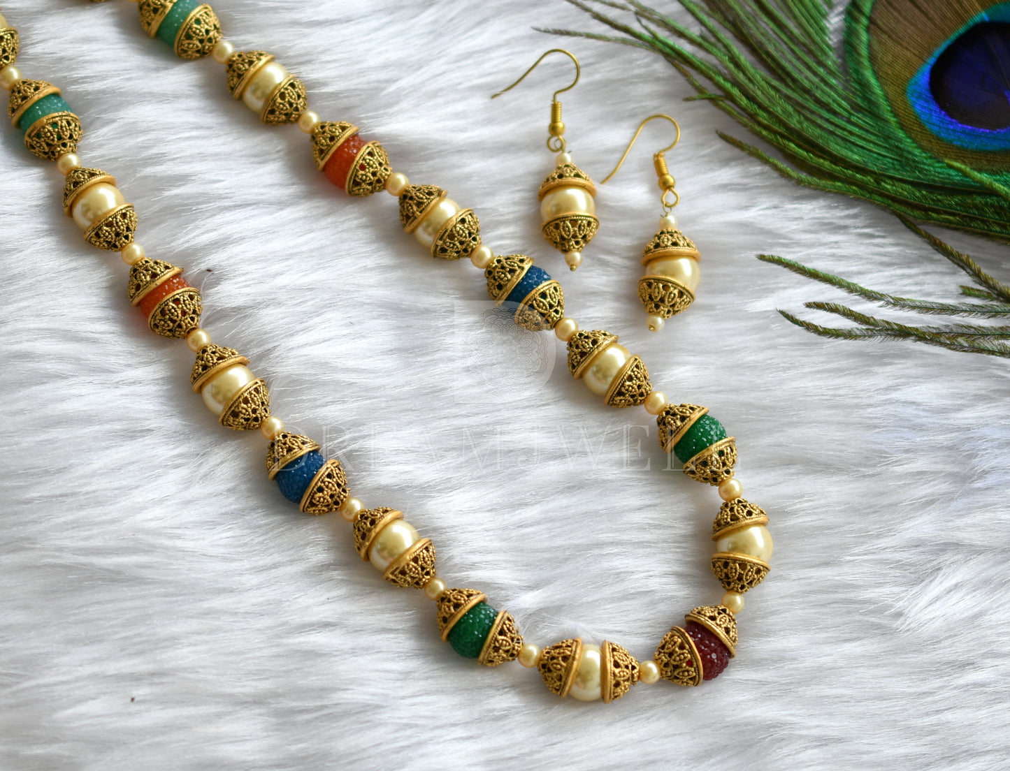Matte finish multi colour pearl beaded necklace set dj-07734