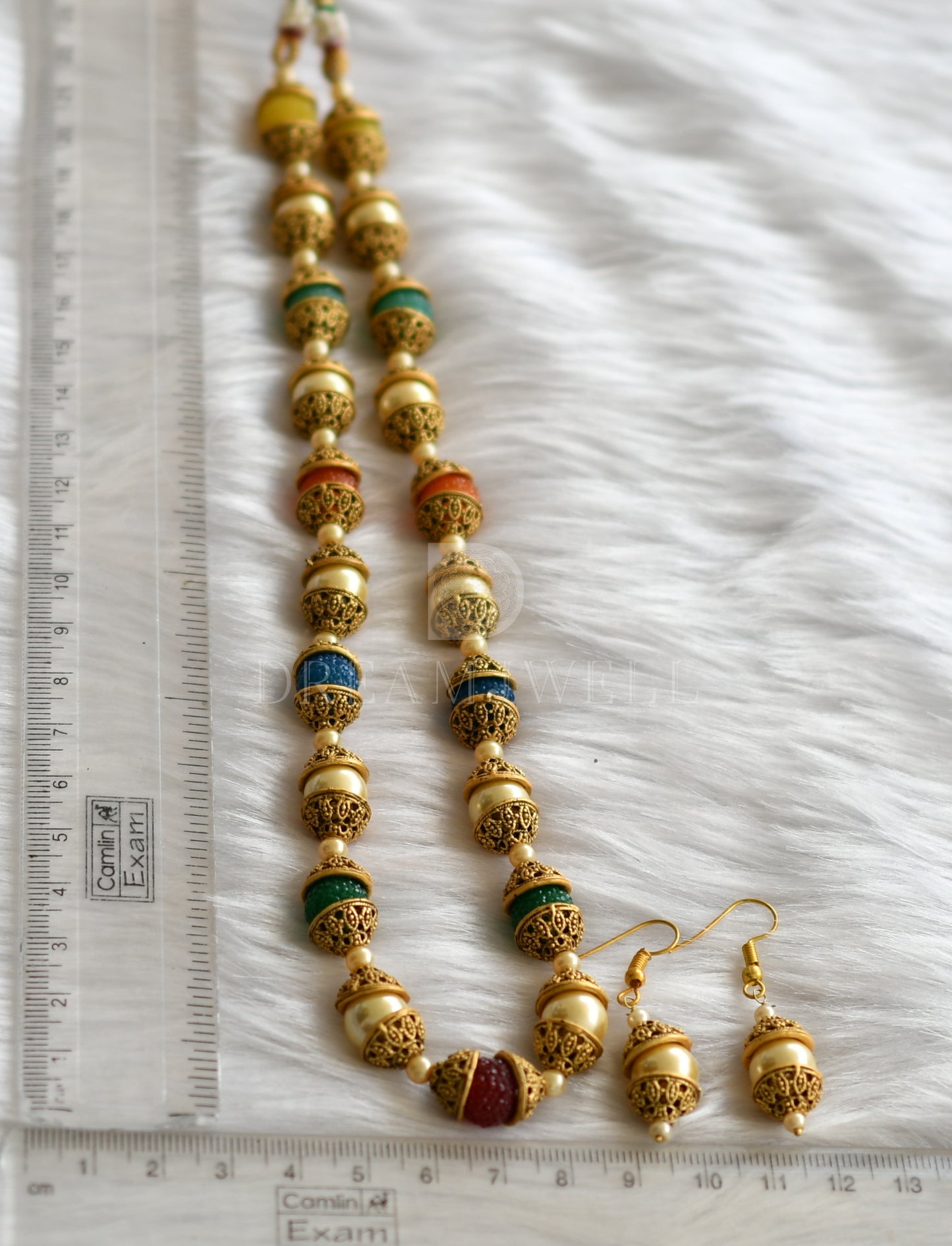 Matte finish multi colour pearl beaded necklace set dj-07734