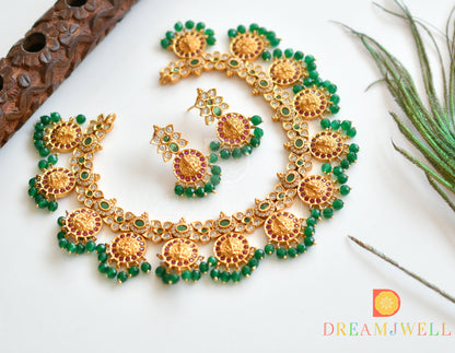 Matte Finish Cz Ruby-green Lakshmi Necklace Set dj-31027