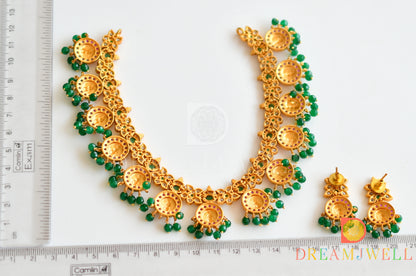 Matte Finish Cz Ruby-green Lakshmi Necklace Set dj-31027