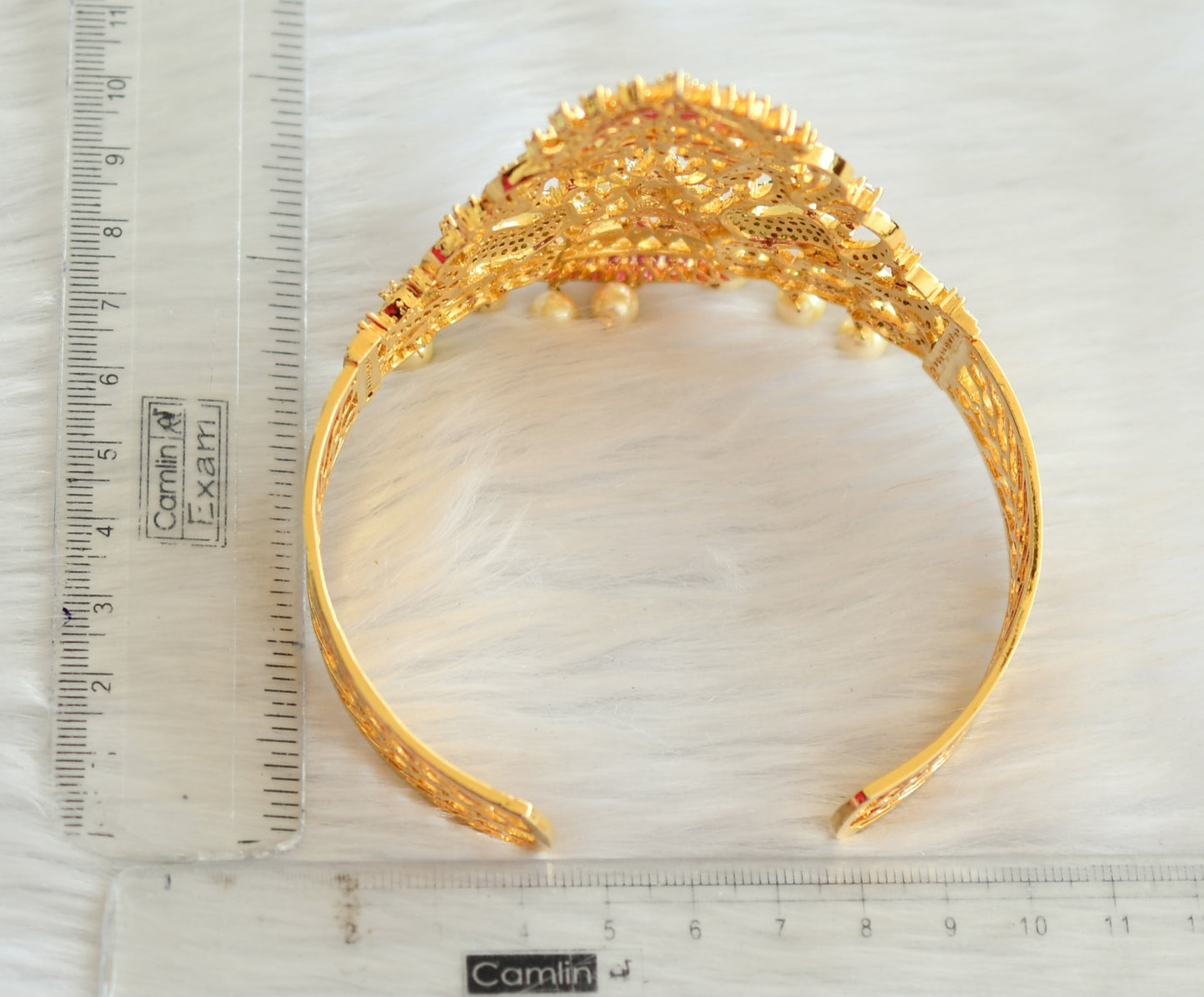 Gold tone cz ruby-emerald lakshmi armlet dj-16942