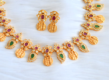 Matte finish cz ruby-green Ram parivar necklace set dj-32619