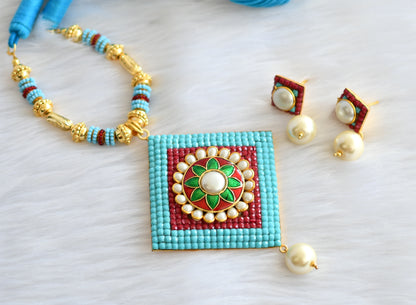 Handmade blue pachi pendant necklace set dj-02356