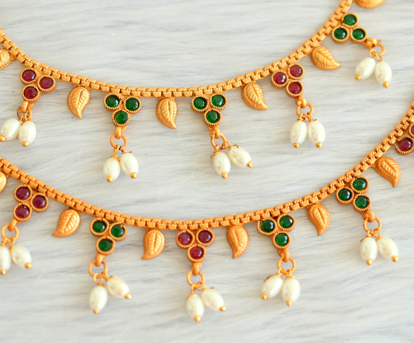 Matte finish ruby-emerald pearl mango anklets dj-20557