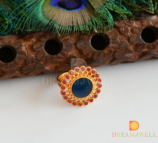 Matte finish pink blue kerala style adjustable enamel finger ring dj-37146