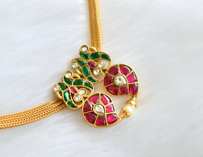 Gold tone pink-green-white mango-peacock kundan jadau necklace dj-39471