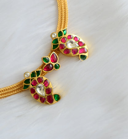 Gold tone pink-green-white kundan jadau mango necklace dj-39473