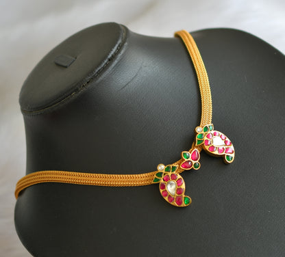 Gold tone pink-green-white kundan jadau mango necklace dj-39473