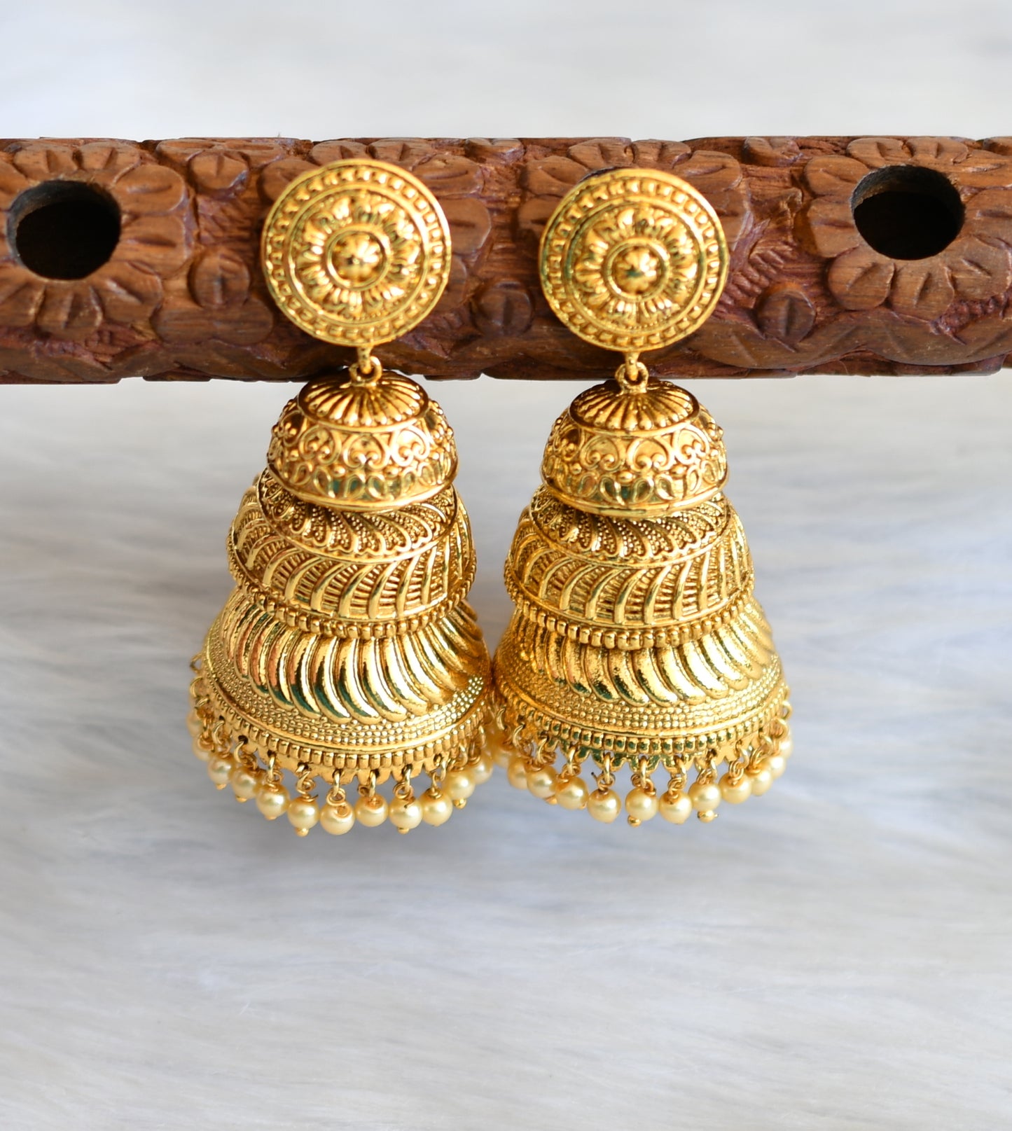 Antique gold tone Pearl Step Jhumkka dj-03085