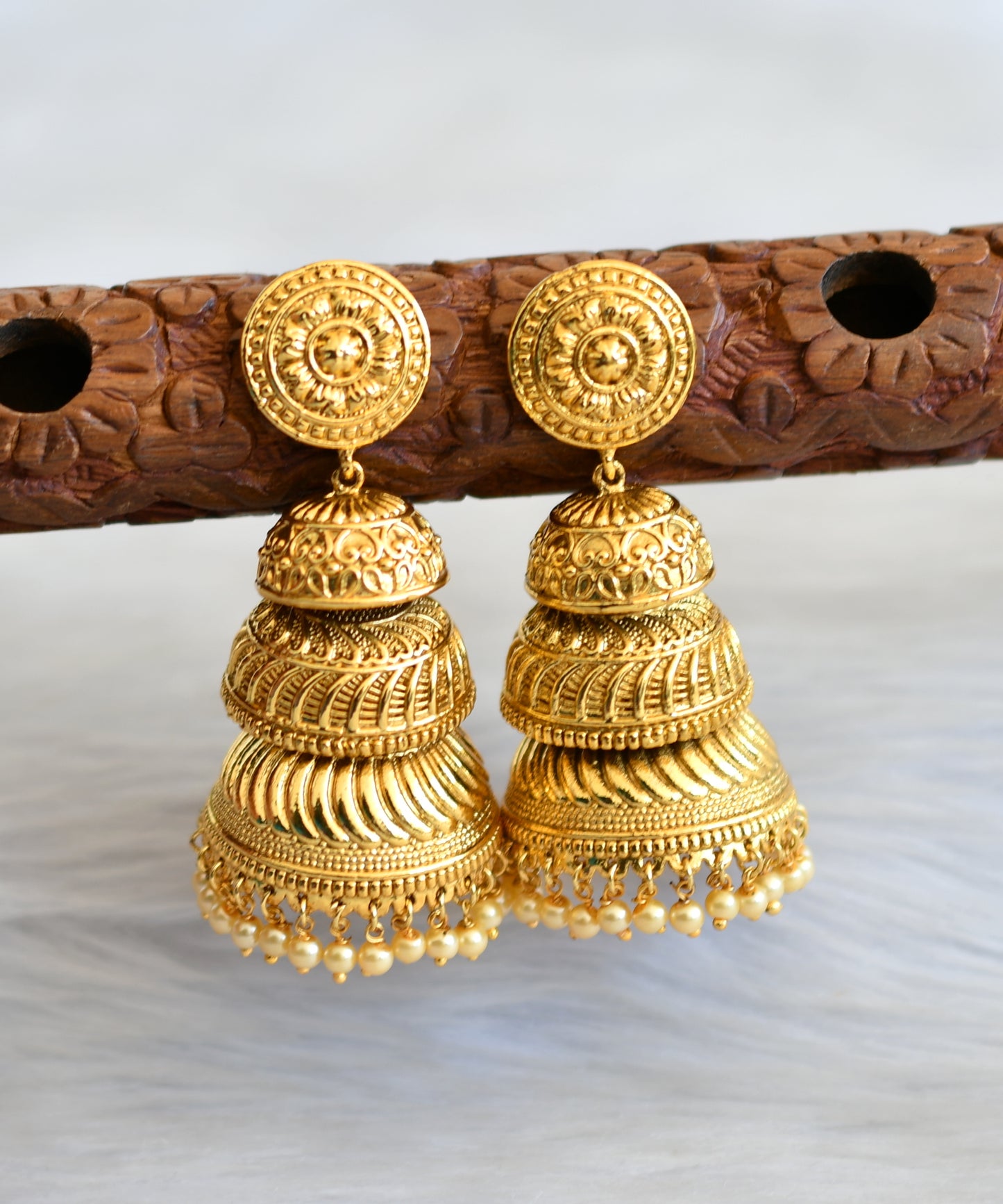 Antique gold tone Pearl Step Jhumkka dj-03085