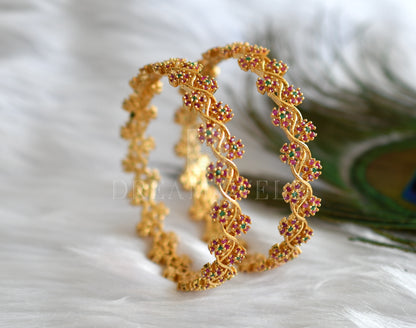 Gold tone ruby-emerald nakshatra bangles(2.8) dj-10163