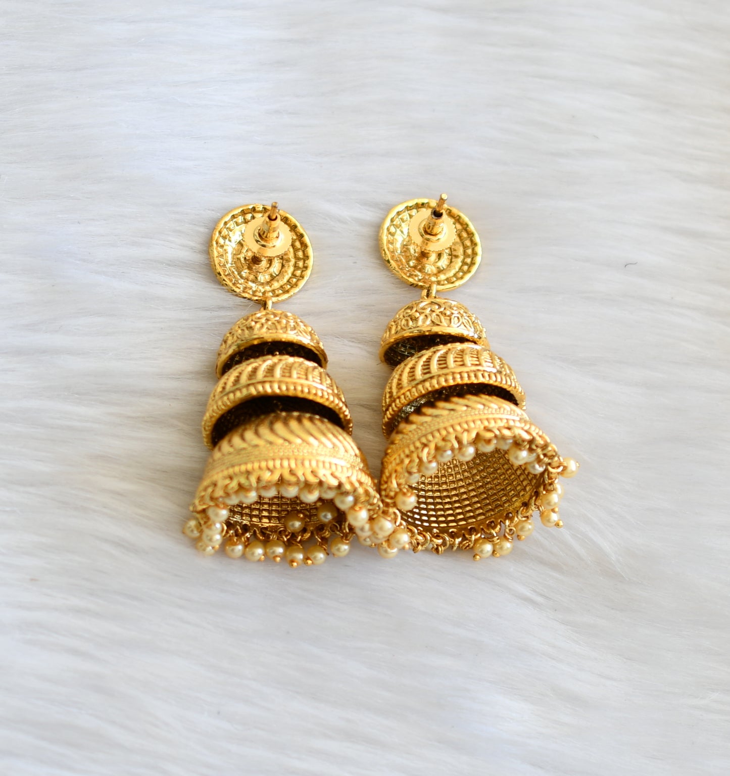 Antique gold tone Pearl Step Jhumkka dj-03085