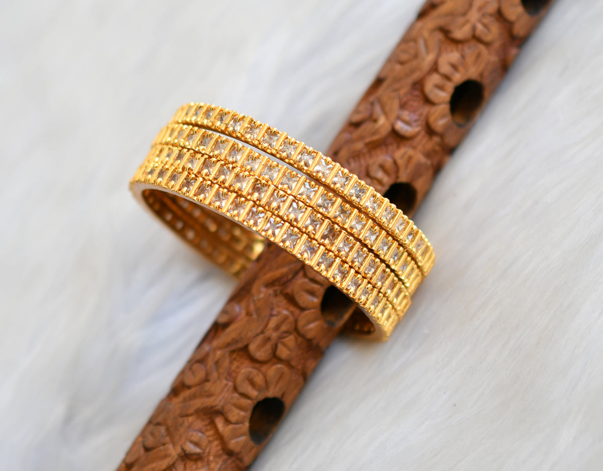 Gold tone cz white square stone set of 4 Bangles(2.4) dj-03075