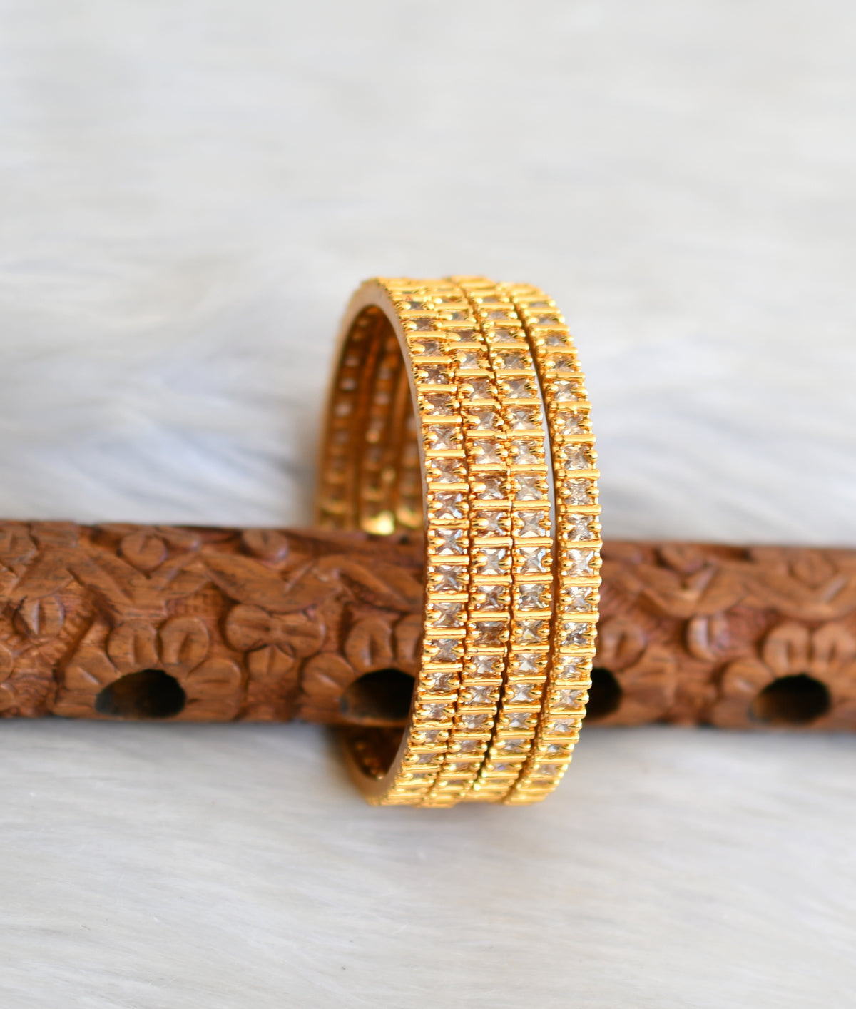 Gold tone cz white square stone set of 4 Bangles(2.4) dj-03075