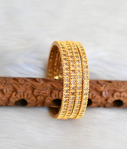 Gold tone cz white square stone set of 4 Bangles(2.4) dj-03075