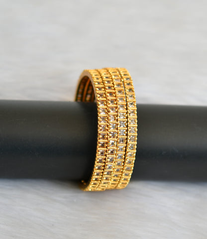 Gold tone cz white square stone set of 4 Bangles(2.4) dj-03075
