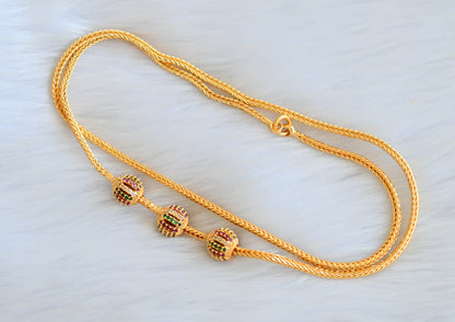 Gold tone ruby-white-green ball mugappu chain dj-40134