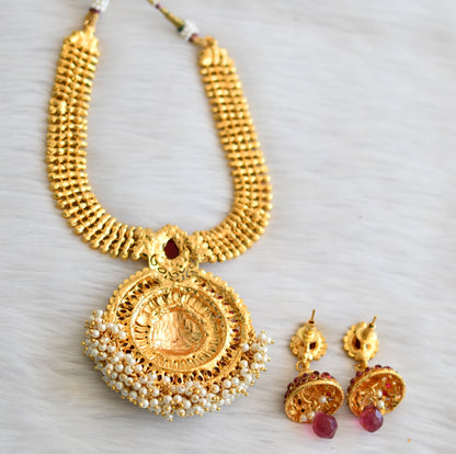 Antique gold tone kemp pearl cluster Lakshmi necklace set dj-03078