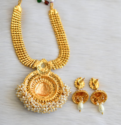 Antique gold tone pearl cluster Lakshmi necklace set dj-03079