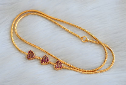 Gold tone ruby heart mugappu chain dj-40135
