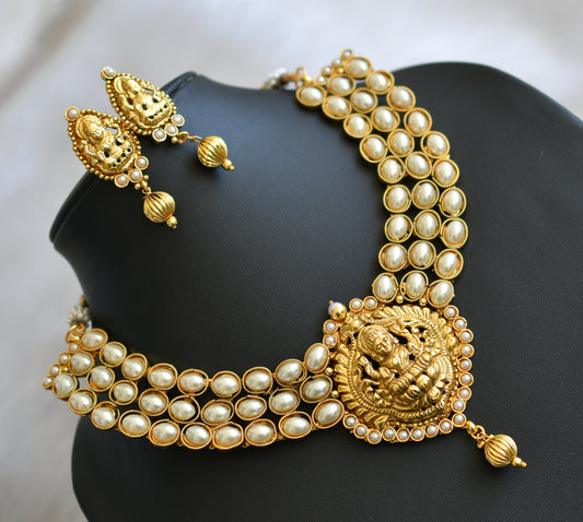 Antique gold tone pearl Lakshmi necklace set-dj03051