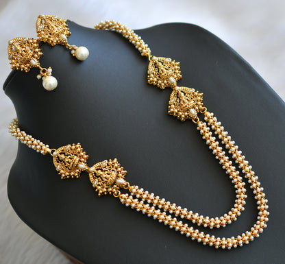 Antique gold tone pearl Lakshmi mugappu layer necklace set dj-03097