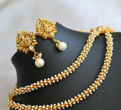 Antique gold tone pearl Lakshmi mugappu layer necklace set dj-03097