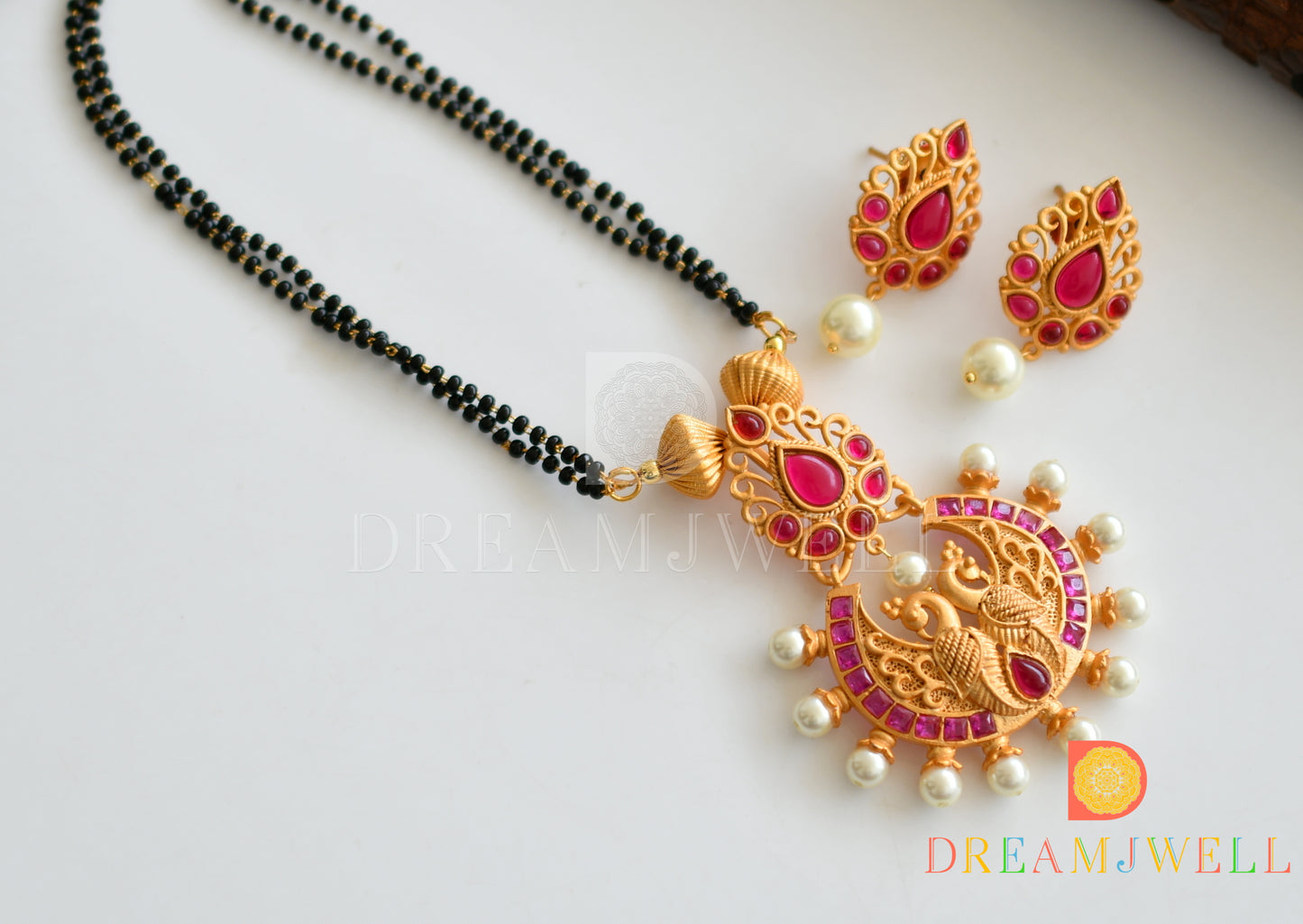 Matte Finish Ruby peacock Mangalsutra Set -dj13019