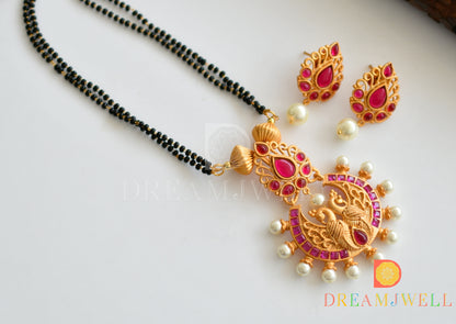 Matte Finish Ruby peacock Mangalsutra Set -dj13019