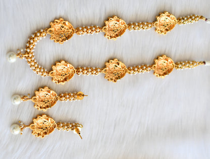 Antique gold tone Pearl Lakshmi Mugappu Necklace Set-dj03098