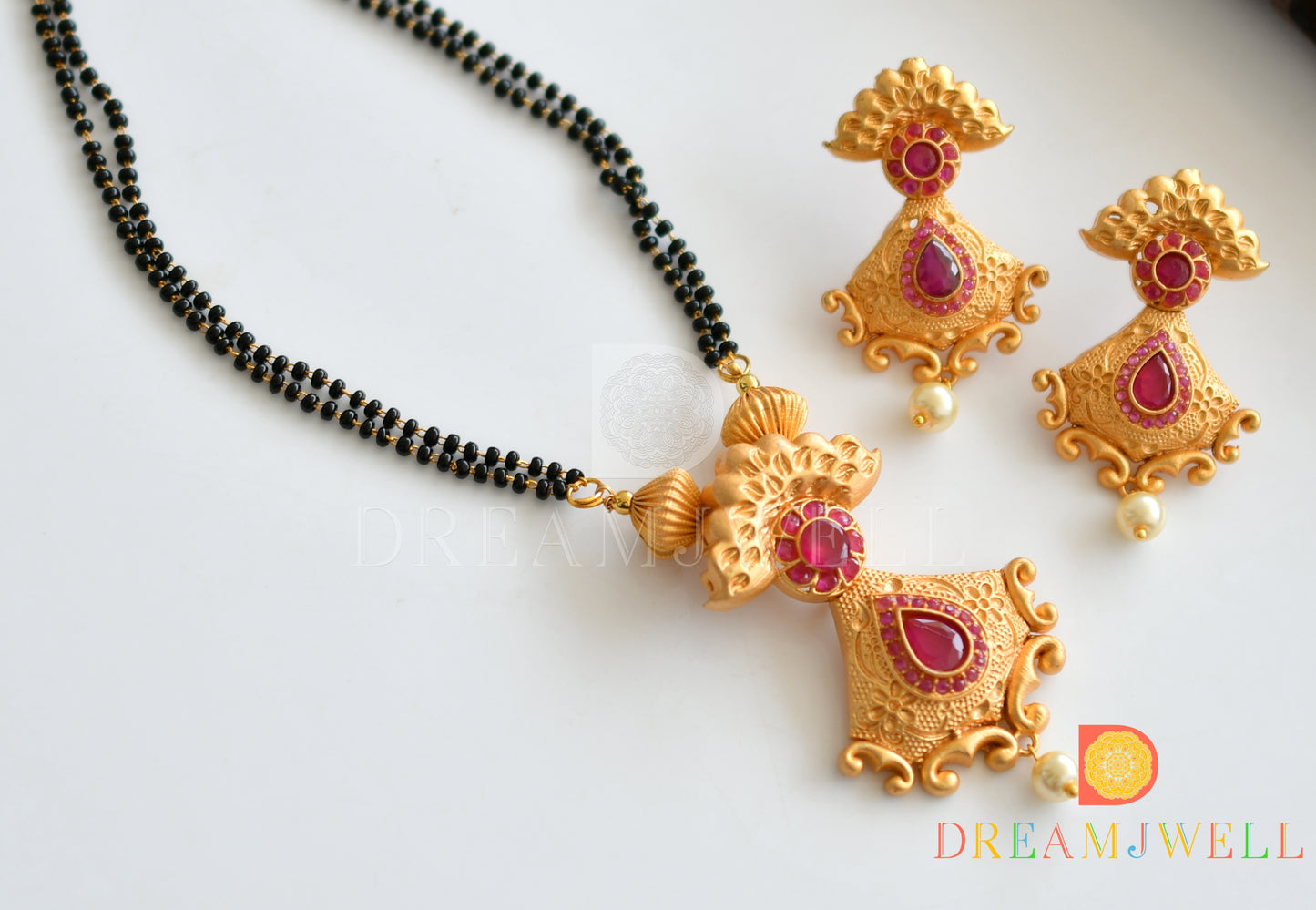 Matte Finish Ruby Mangalsutra Set -dj13017