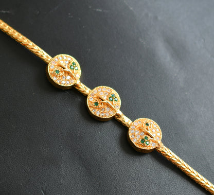 Gold tone white-green round mugappu chain dj-40139