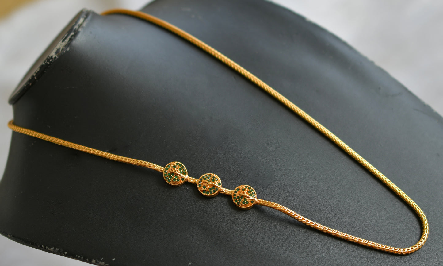 Gold tone green round mugappu chain dj-40140