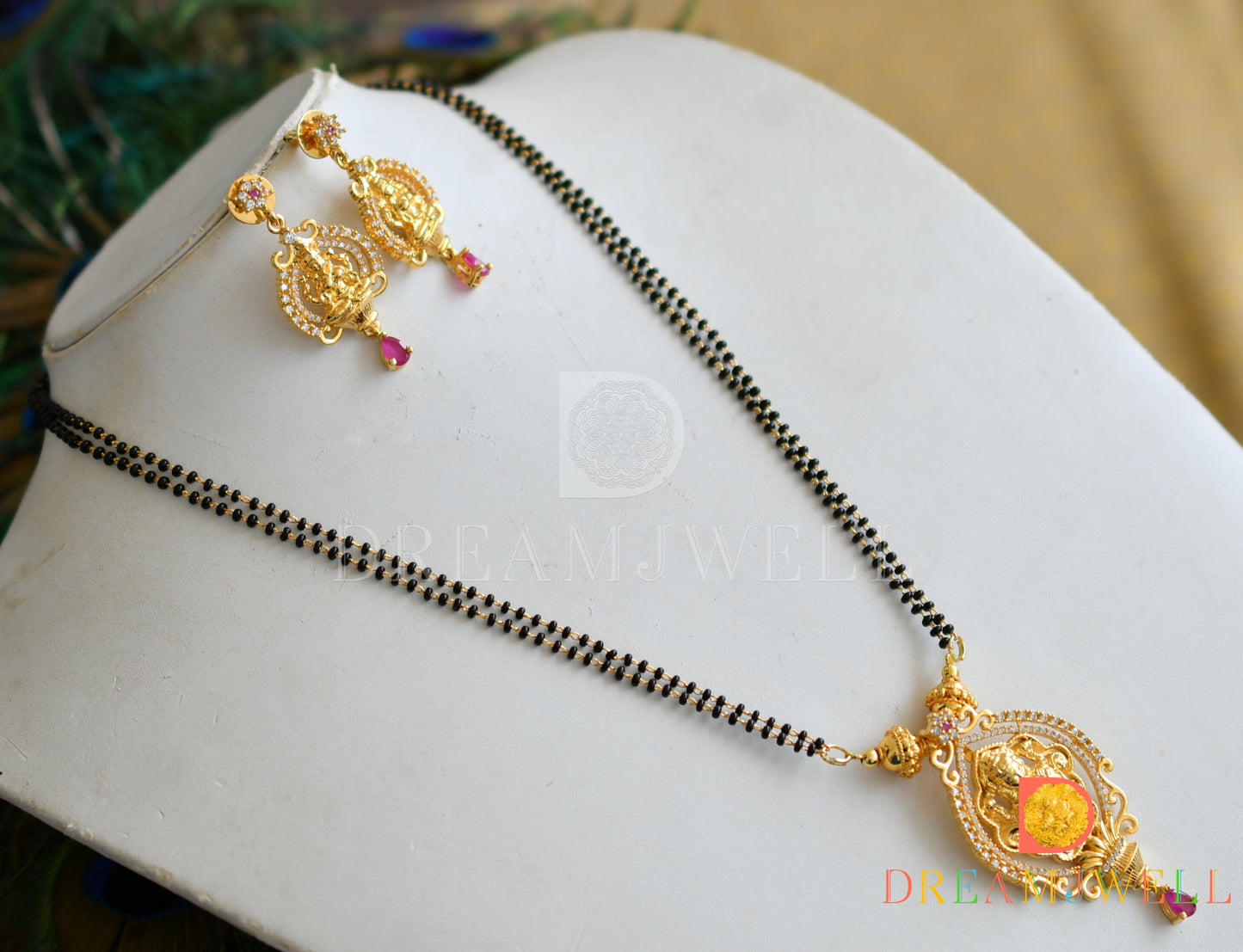 Gold Tone Cz Ruby Lakshmi Mangal Sutra Set dj-09194