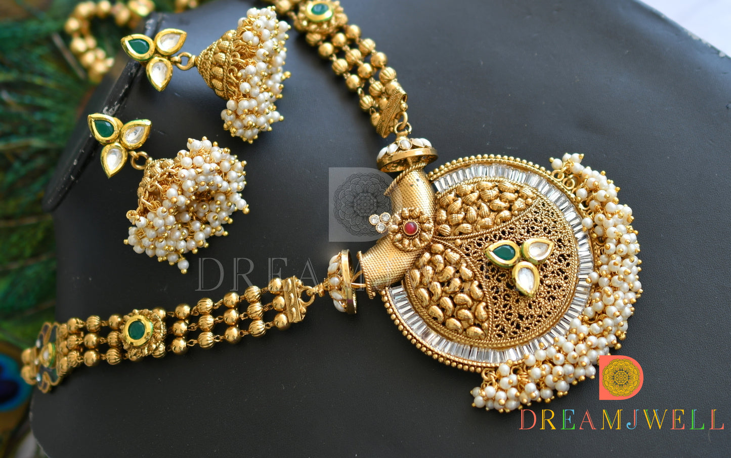 Antique mesmersing huge pendant bridal long haar set dj-01481