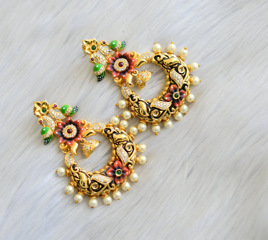 Antique gold tone peacock meenakari pearl bali earrings dj-21965