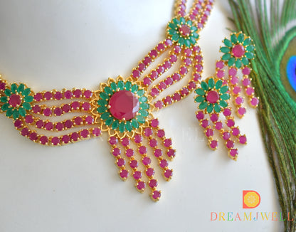 Gold tone ruby-emerald necklace set dj-07200