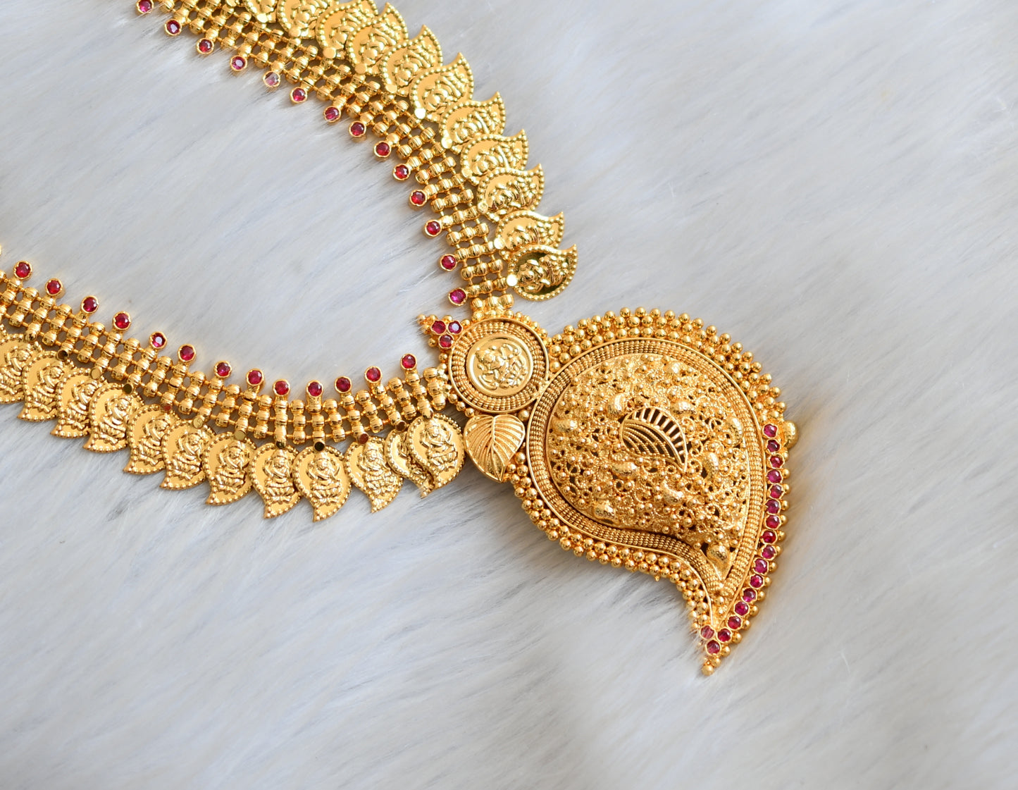 Gold tone pink stone Kerala style Lakshmi mango haar dj-41144