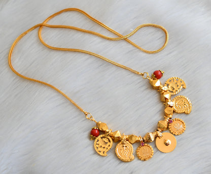 Gold tone pink stone Lakshmi coin Mango coral beads bottu mangalyam dj-41104