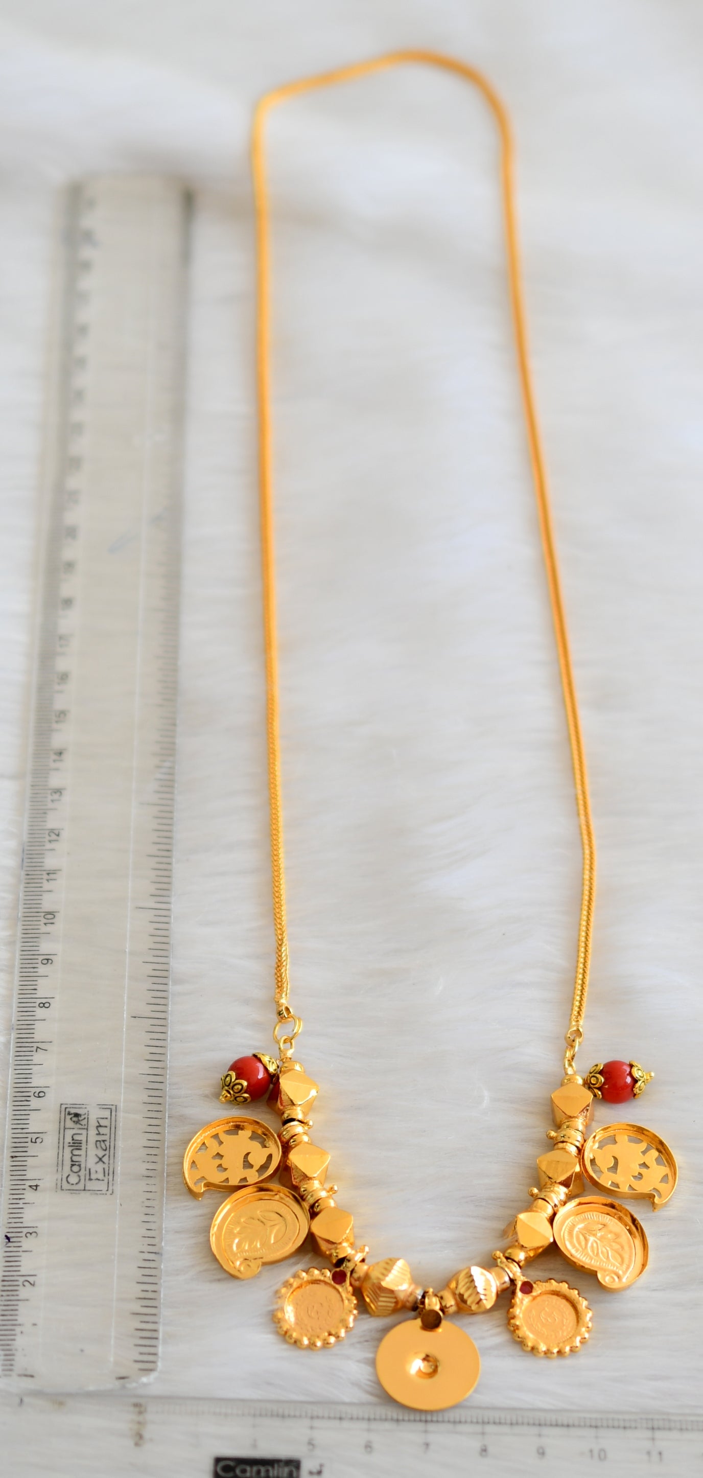 Gold tone pink stone Lakshmi coin Mango coral beads bottu mangalyam dj-41104