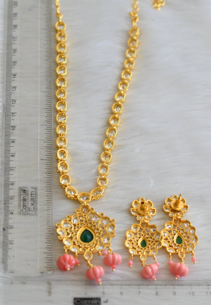 Gold tone cz white-green stone necklace set dj-41132