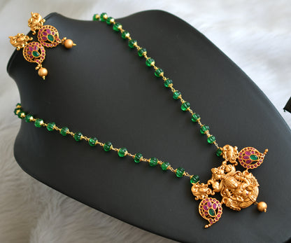 Matte finish ruby-green stone green pumpkin beads Lakshmi-mango necklace set dj-41135