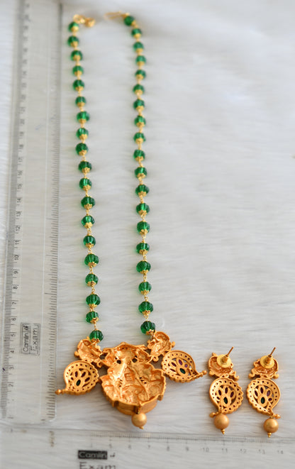 Matte finish ruby-green stone green pumpkin beads Lakshmi-mango necklace set dj-41135