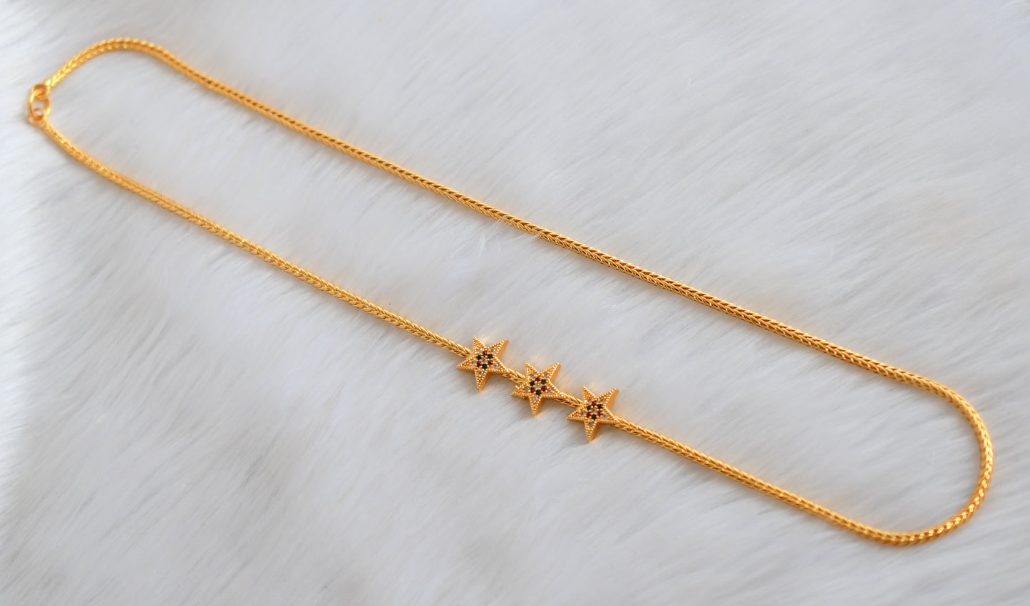 Gold tone ruby-green-white star Mugappu chain  dj-40147