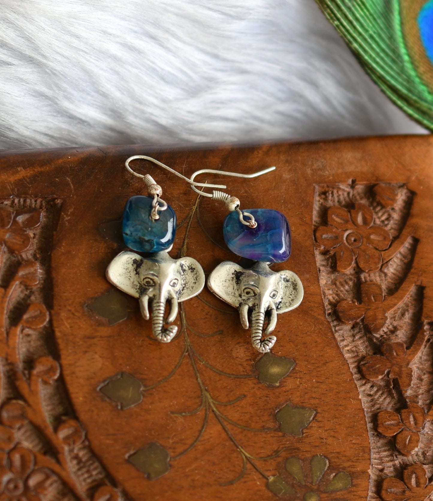 Silver tone blue onyx Ganesha necklace set dj-18058