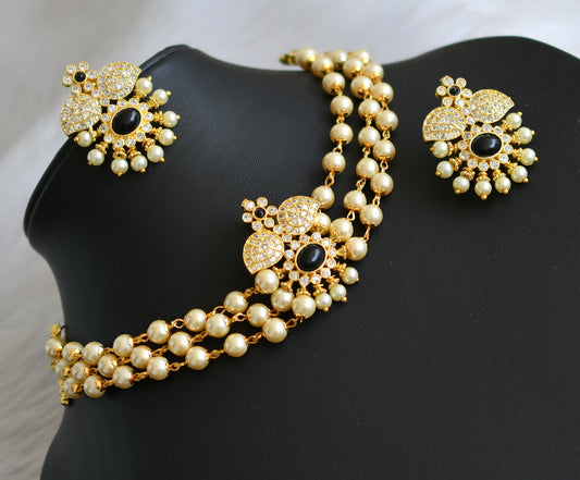 Gold tone mango white-black stone pearl choker necklace set dj-41134