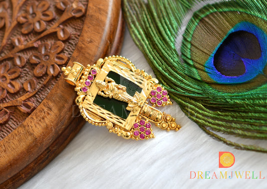 Gold tone pink stone green Lakshmi Kerala style pendant dj-37898